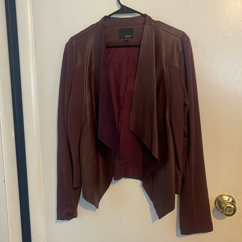 Edyson Burgundy Faux-Leather Jacket Modern Asymmetrical Design